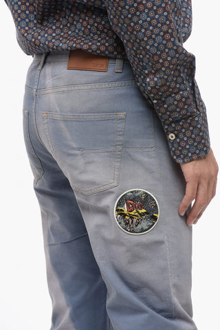 5 Pocket Cotton Pants with Patches and Embroideries