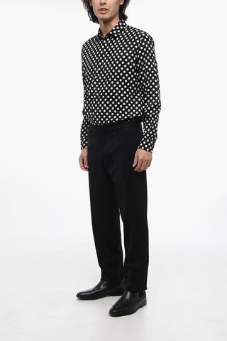Wool Blend Pants With Contrasting Silk Bands