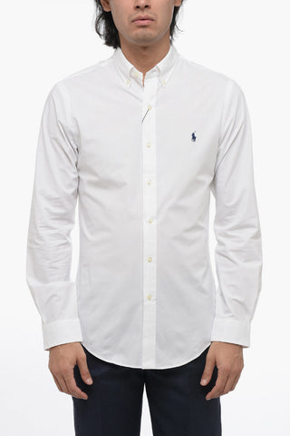 Camicia Slim Fit in Popeline con Collo Button-down