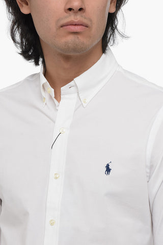 Camicia Slim Fit in Popeline con Collo Button-down