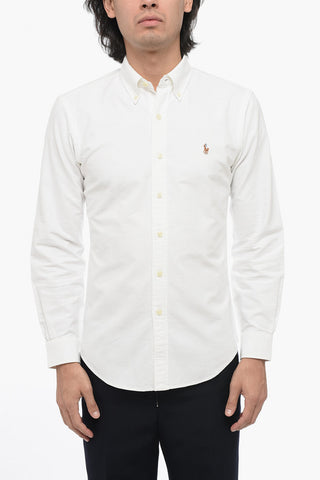 Hopsack Cotton Button-down Shirt with Embroidered Logo