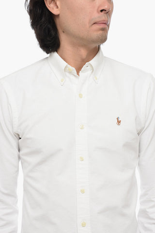 Hopsack Cotton Button-down Shirt with Embroidered Logo