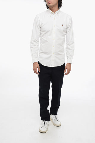 Hopsack Cotton Button-down Shirt with Embroidered Logo