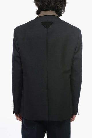 Wool Blend Single-Breasted Blazer With Removable Collar