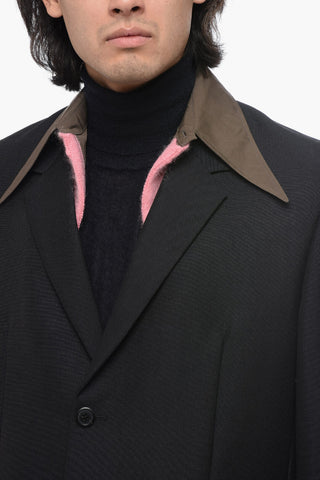 Wool Blend Single-Breasted Blazer With Removable Collar