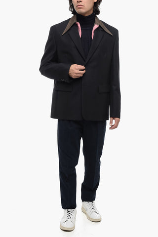 Wool Blend Single-Breasted Blazer With Removable Collar