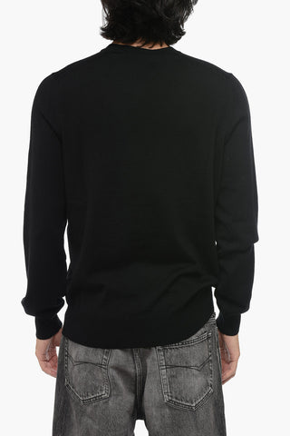 Crew Neck Wool Sweater with Metallic Logo