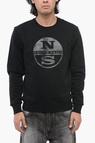 Fleeced Cotton Crew-neck Sweatshirt with Camouflage Detail