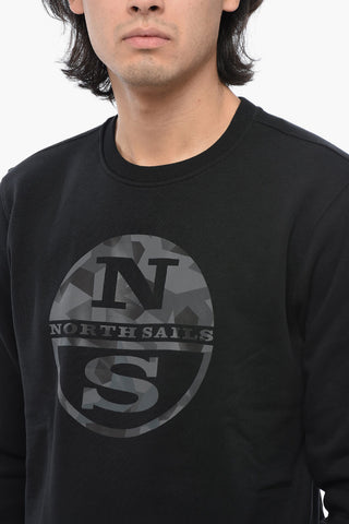 Fleeced Cotton Crew-neck Sweatshirt with Camouflage Detail