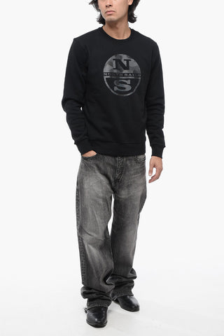 Fleeced Cotton Crew-neck Sweatshirt with Camouflage Detail