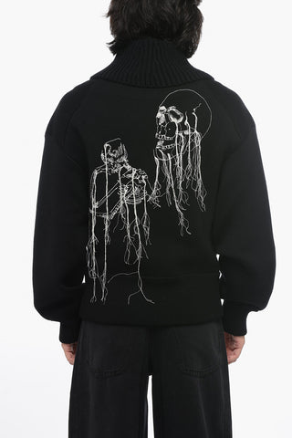 Double-breasted Neoprene Cardigan with Back Embroidery
