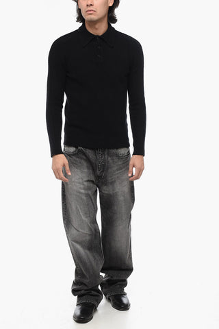 Maglia in Misto Cashmere con Collo a Polo