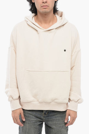 Felpa Hoodie in Cotone Garzato a Tinta Unita