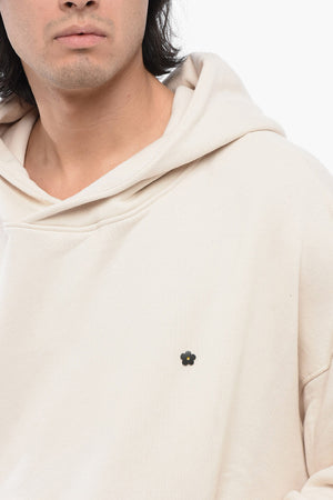 Felpa Hoodie in Cotone Garzato a Tinta Unita