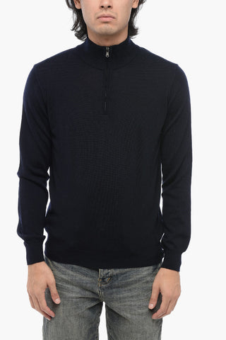 Solid Color Wool Sweater with Half-Zip