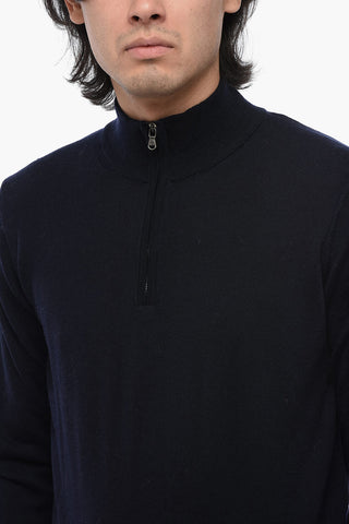 Solid Color Wool Sweater with Half-Zip