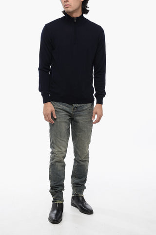 Solid Color Wool Sweater with Half-Zip