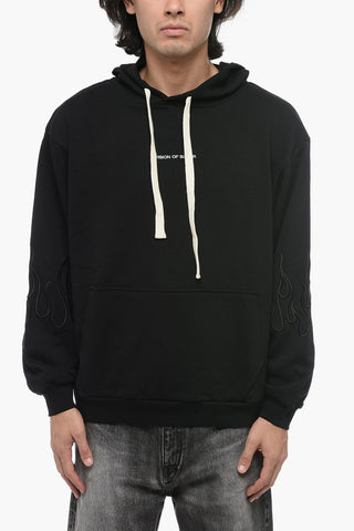 Brushed Cotton Hoodie with Embroidered Flames