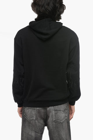 Brushed Cotton Hoodie with Embroidered Flames