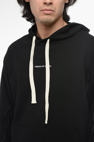 Brushed Cotton Hoodie with Embroidered Flames