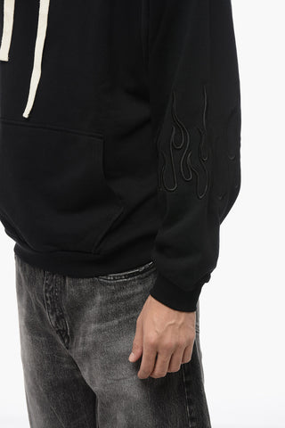 Brushed Cotton Hoodie with Embroidered Flames