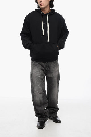 Brushed Cotton Hoodie with Embroidered Flames