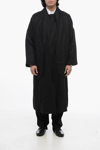 Double-breasted Linen Coat With Ribbon Collar