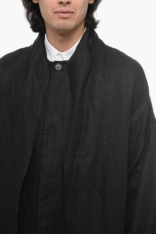 Double-breasted Linen Coat With Ribbon Collar