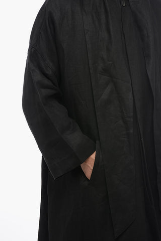 Double-breasted Linen Coat With Ribbon Collar