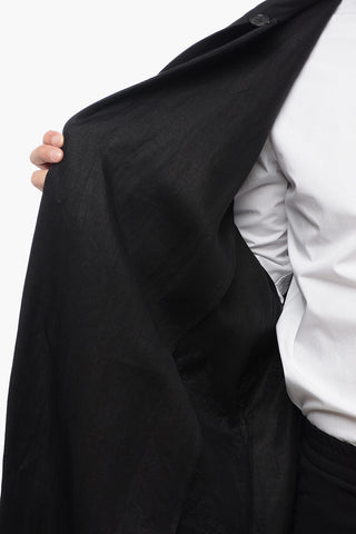 Double-breasted Linen Coat With Ribbon Collar