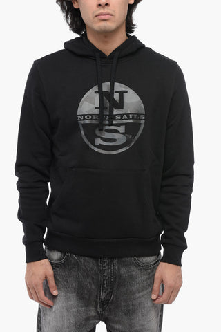 Fleeced Cotton Hoodie  with Camouflage Detail