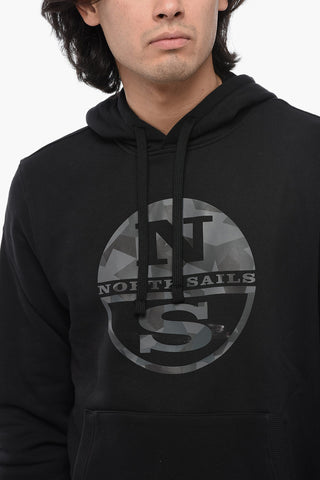 Fleeced Cotton Hoodie  with Camouflage Detail
