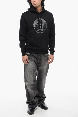 Fleeced Cotton Hoodie  with Camouflage Detail