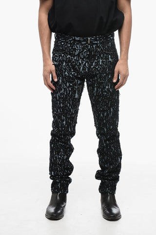 Skinny Fit Denim and Fabric Denims with Zipped Details 16cm