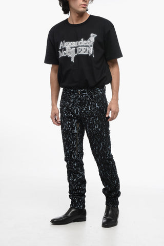 Skinny Fit Denim and Fabric Denims with Zipped Details 16cm