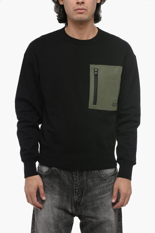 Crew Neck HYBRID Sweatshirt with Contrasting Nylon Pocket