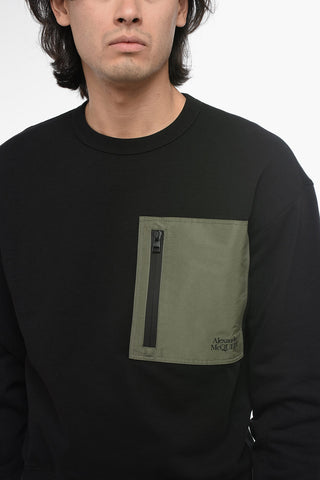 Crew Neck HYBRID Sweatshirt with Contrasting Nylon Pocket