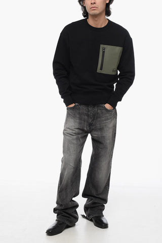 Crew Neck HYBRID Sweatshirt with Contrasting Nylon Pocket
