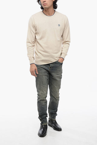 Wool Blend Crewneck Sweater with Contrasting Edges