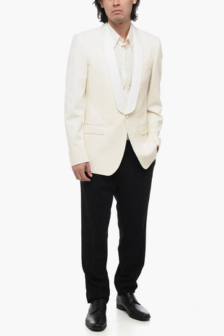 Wool Blend Single Breasted Blazer With Shawl Lapel