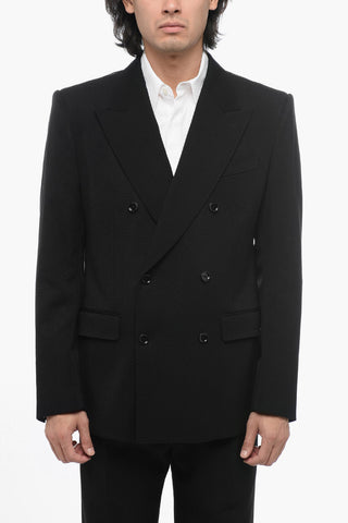 Wool Blend Double-Breasted Blazer With Peak lapel