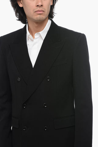 Wool Blend Double-Breasted Blazer With Peak lapel