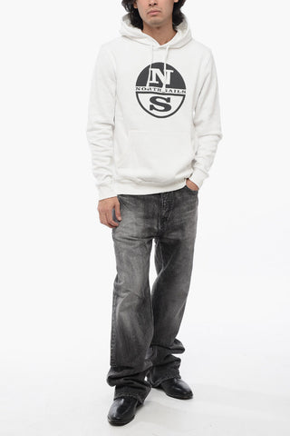 Felpa Hoodie in Cotone Felpato con Logo Stampato