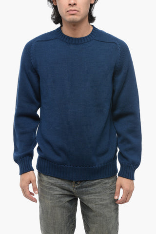 Solid Color Wool Crew-neck Sweater
