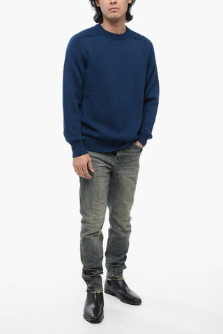 Solid Color Wool Crew-neck Sweater