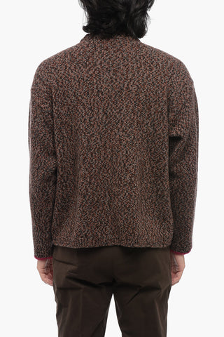 Crew Neck Wool Blend Pullover with Jacquard Logo