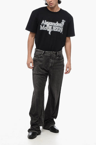 Pantaloni 5 Tasche in Flanella con Stamoa Denim
