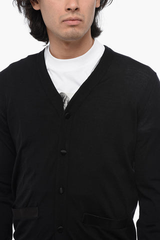 Wool Cardigan with Satin Details
