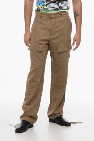 Wool Twill Cargo Trousers with Ankle Drawstring