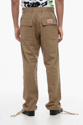 Wool Twill Cargo Trousers with Ankle Drawstring